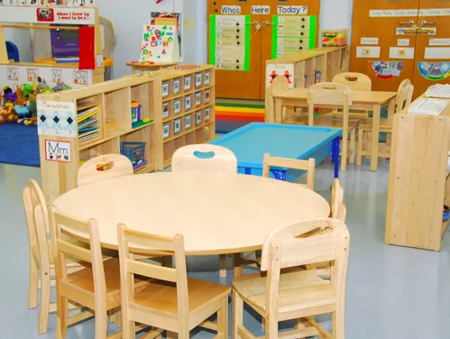 Tables and chairs in a early childhood classroom