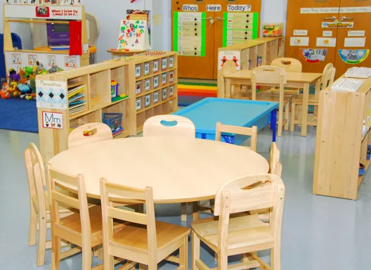 Tables and chairs in a early childhood classroom