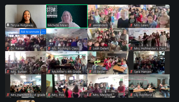 Iowa elementary students Zoom with Terysa Ridgeway for a 2025 CSEd Week event. 