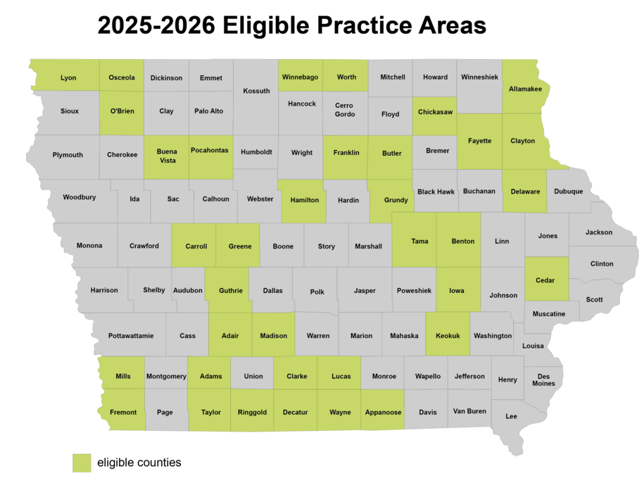 Health Care Professional Incentive Program Eligible Counties Map