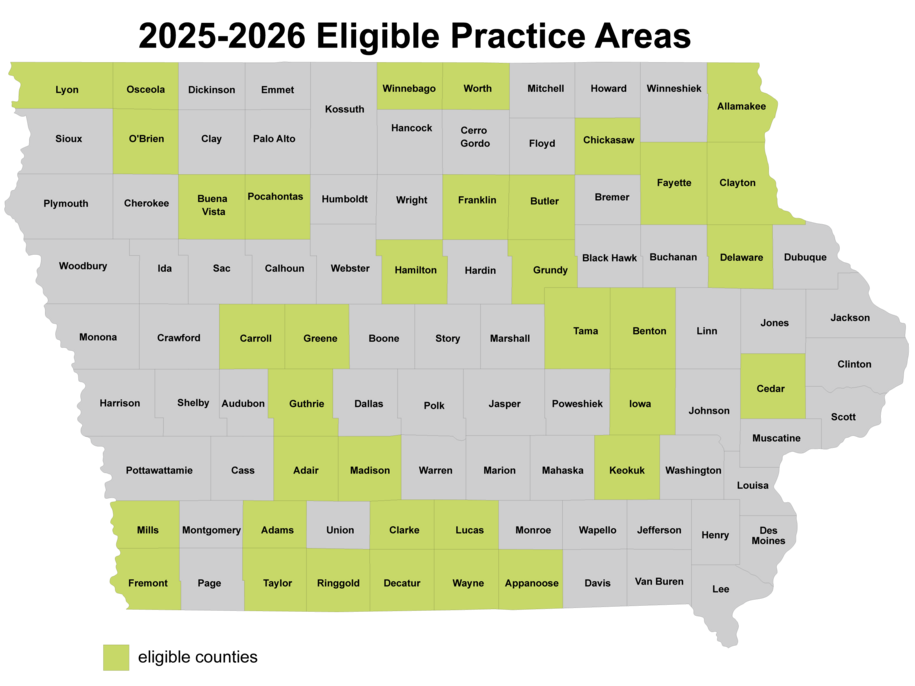 Health Care Professional Incentive Program Eligible Counties Map